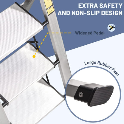 XinSunho Stufenleiter 4 Stufen klappbar – Alu, Ablage, Handlauf