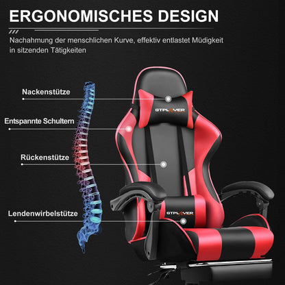 GTPLAYER Ergonomischer Gamer Stuhl mit Massage - Rot