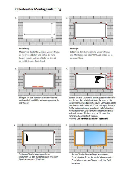 Kellerfenster Kunststoff - 100x60 cm Weiss DIN Links 2-fach Verglasung