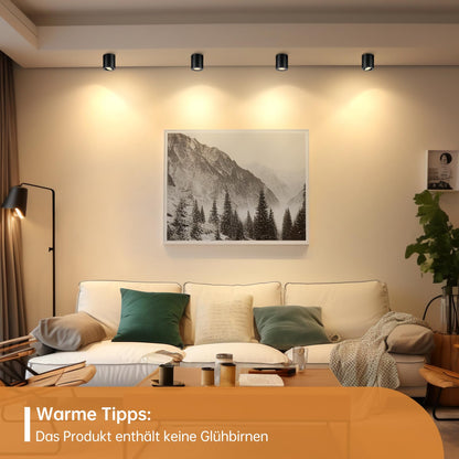 wowatt Aufbauspot GU10 Aluminium Schwarz – 6er Set rund schwenkbar