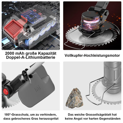 SMILOVII Akku Rasentrimmer 21V, 3-in-1 Freischneider mit Klingen-Set