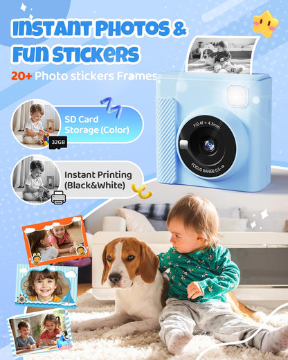 TIATUA Kinderkamera Sofortbildkamera X2 mit 32GB Karte, blau
