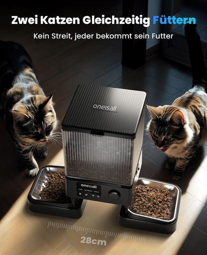 oneisall Futterautomat Katze 5L mit WiFi, 2 Näpfe und App-Steuerung