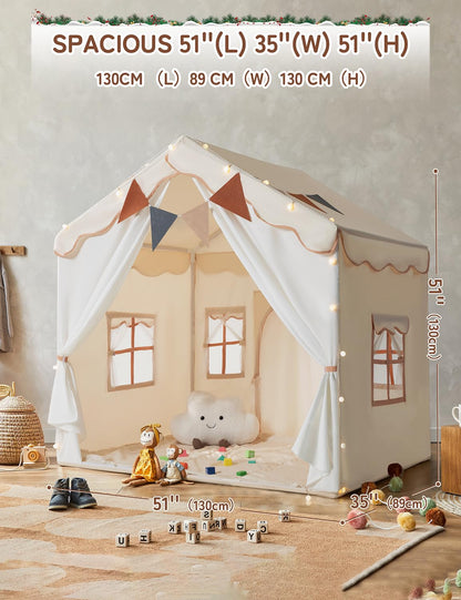 besrey 2 IN 1 Kinderzelt – Spielhaus beige mit Lichtern