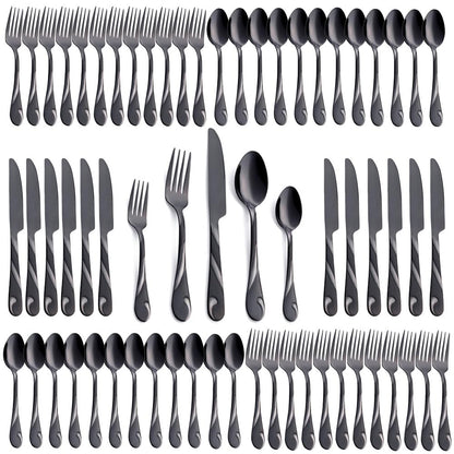 Seeshine Besteckset 60-teilig für 12 Personen – Schwarz. Schwarzes Tafelbesteck zum Servieren und Essen von Speisen.