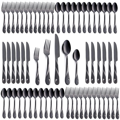 Seeshine Besteckset 60-teilig für 12 Personen – Schwarz. Schwarzes Tafelbesteck zum Servieren und Essen von Speisen.