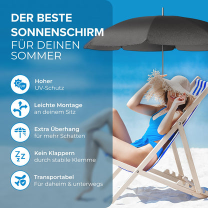 STYNGARD Klemm-Sonnenschirm SAN FRANCISCO UV 50+, 120 cm, grau