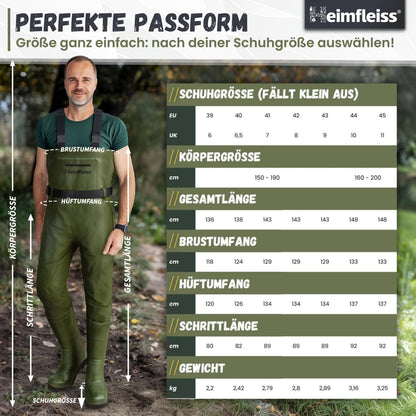 Heimfleiss Wathose wasserdicht, Anglerhose mit Stiefeln, Gr. 42