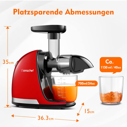 AMZCHEF Entsafter Testsieger Slow Juicer – Kirschenrot