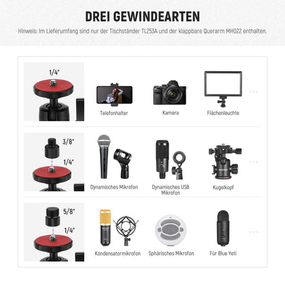 NEEWER TL253A+MH022 Kamera Tischhalterung - Teleskop 1.2m Klapparm