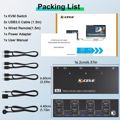 MLEEDA KVM Switch Triple Monitor - 3 PC 3 Monitore 8K HDMI DP