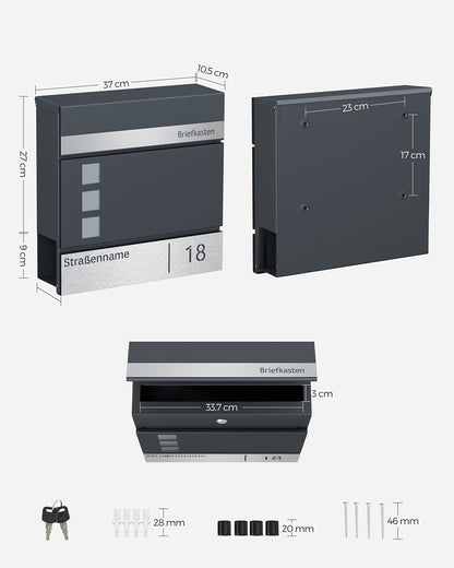 SONGMICS GMB081G01 Briefkasten - Anthrazit-Silbern, Personalisiert
