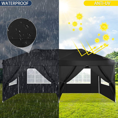 COBIZI Faltpavillon 3x6 Partyzelt - Pop-up, 6 Seitenteile, Schwarz