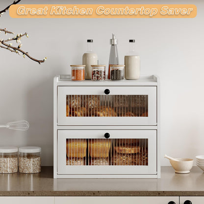 Alpeir Holz Brotkasten gross Küchenaufbewahrung – 2 Etagen weiss