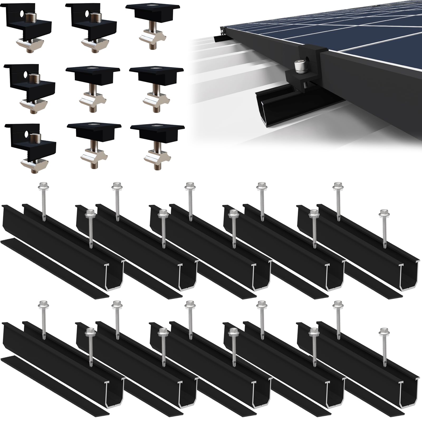 Sorlpv PV Halterung Montageset für 4 Solarmodule, 30–35 mm, schwarz – Schienen aus Aluminium