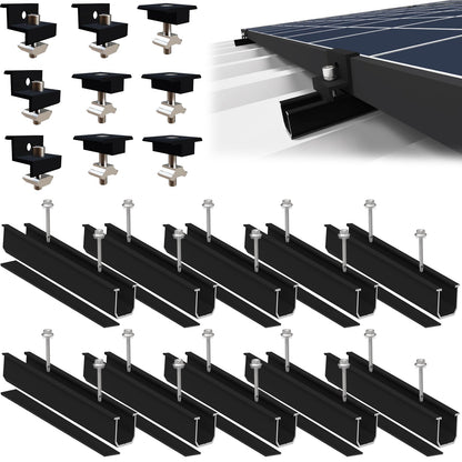 Sorlpv PV Halterung Montageset für 4 Solarmodule, 30–35 mm, schwarz – Schienen aus Aluminium