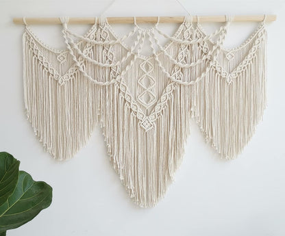 UXORSN Makramee Wandbehang Boho Wandteppich Baumwolle 110 x 82 cm, handgewebt mit Holzstab