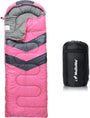 MalloMe Campingschlafsack für Erwachsene und Kinder, pink, mit Kompressionssack