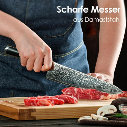 Sunnecko Damastmesser 20 cm – Kochmesser aus 67-lagigem Damaststahl