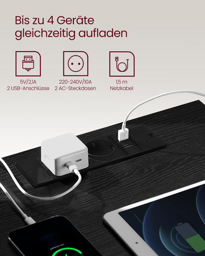 VASAGLE Kailyn Nachttisch mit Steckdosenleiste, 3 Schubladen, schwarz