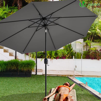 VOUNOT Sonnenschirm 270 cm knickbar mit Kurbel, UV-Schutz, Grau