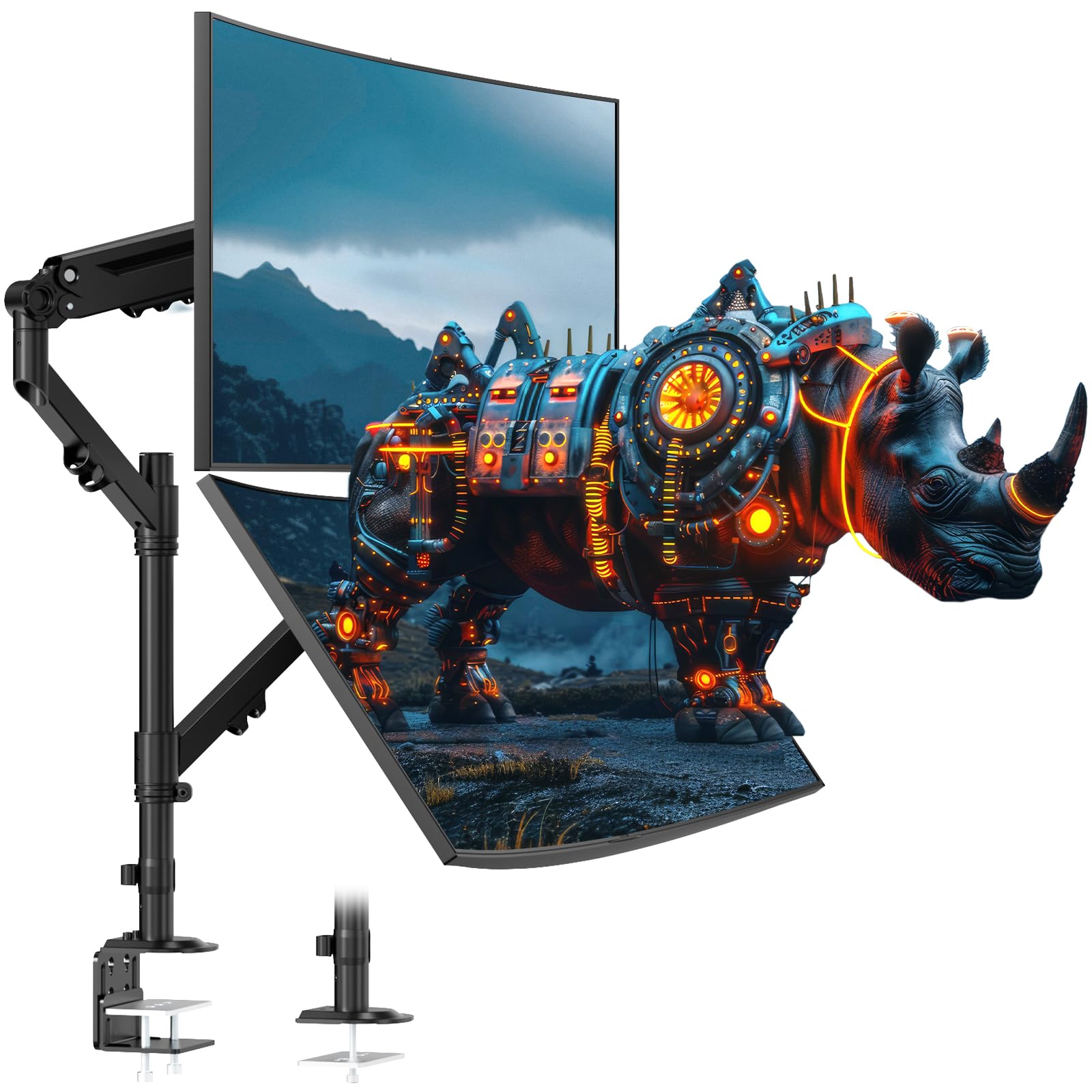 STANDOPIA Monitor Halterung 2 Monitore, 17-40 Zoll, bis 12 kg – Monitorarm mit Mittelstange und Kabelclips