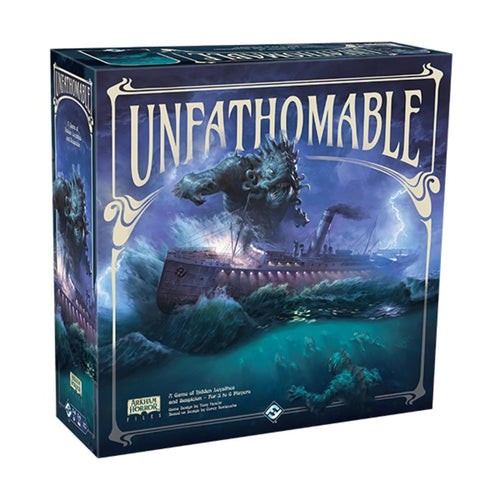 FFG Fantasy Flight Games Unfathomable Brettspiel: Rechteckige Box. Kooperatives Überlebensspiel mit Verräter-Mechanik.