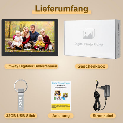 Timzeit Digitaler Bilderrahmen 10,1 Zoll IPS FHD mit 32GB USB-Stick