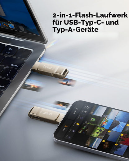 Lexar JumpDrive D40E 256 GB Dual USB-C Stick mit Metallgehäuse
