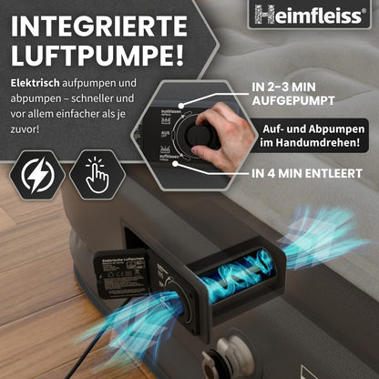 Heimfleiss® Luftmatratze selbstaufblasend 150x200 cm | Premium Luftbett 2 Personen | Schnell Aufblasbare Matratze ideal nutzbar als Gästebett & Camping Bett | Selbstaufblasbare Gästematratze mit Pumpe