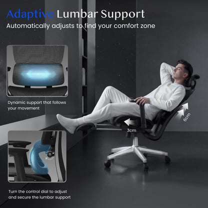 FLEXISPOT ErgoX Ergonomischer Bürostuhl mit Fussstütze, Dunkelgrau