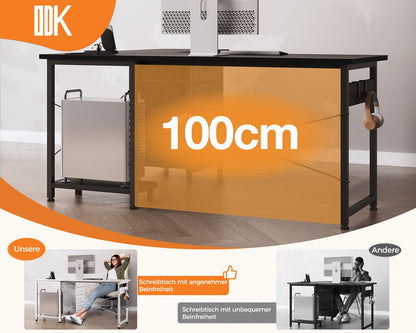 ODK Eckschreibtisch L-Form - Schwarz, 135x100 cm, Schubladen, Steckdose