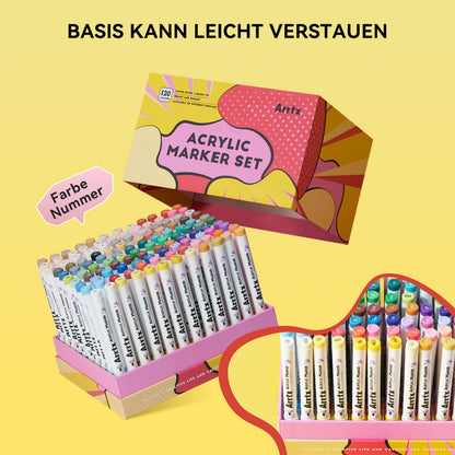 Arrtx Acrylstifte 120 Farben – Pinselspitze Wasserfest für Steine