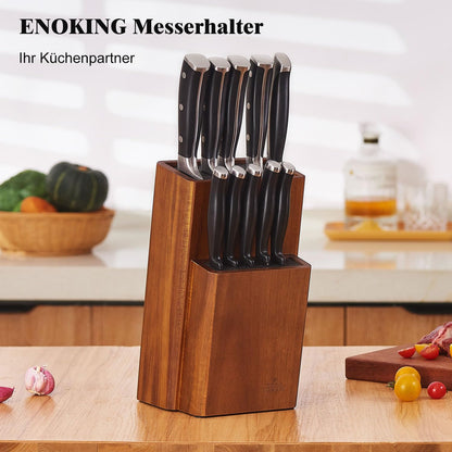 ENOKING Messerblock aus Akazienholz mit abnehmbaren Kunststoffborsten