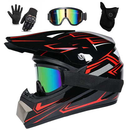 UIGJIOG Crosshelm Integralhelm für Kinder mit Brille und Handschuhe, Schale aus glasfaserverstärktem Kunststoff