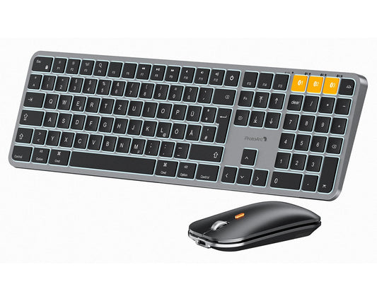 ProtoArc KM100-A Tastatur Maus Set - Beleuchtet QWERTZ Mac Schwarz. Schwarzes QWERTZ-Set mit Beleuchtung zur Computer-Eingabe. (114 Zeichen)