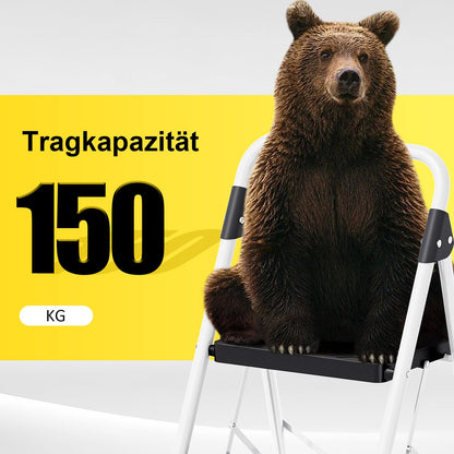 KINGRACK Trittleiter 3 Stufen, Klappleiter 150 kg, weiss