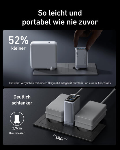 Anker Prime 100W GaN USB-C Wandladegerät - 3 Port, faltbar
