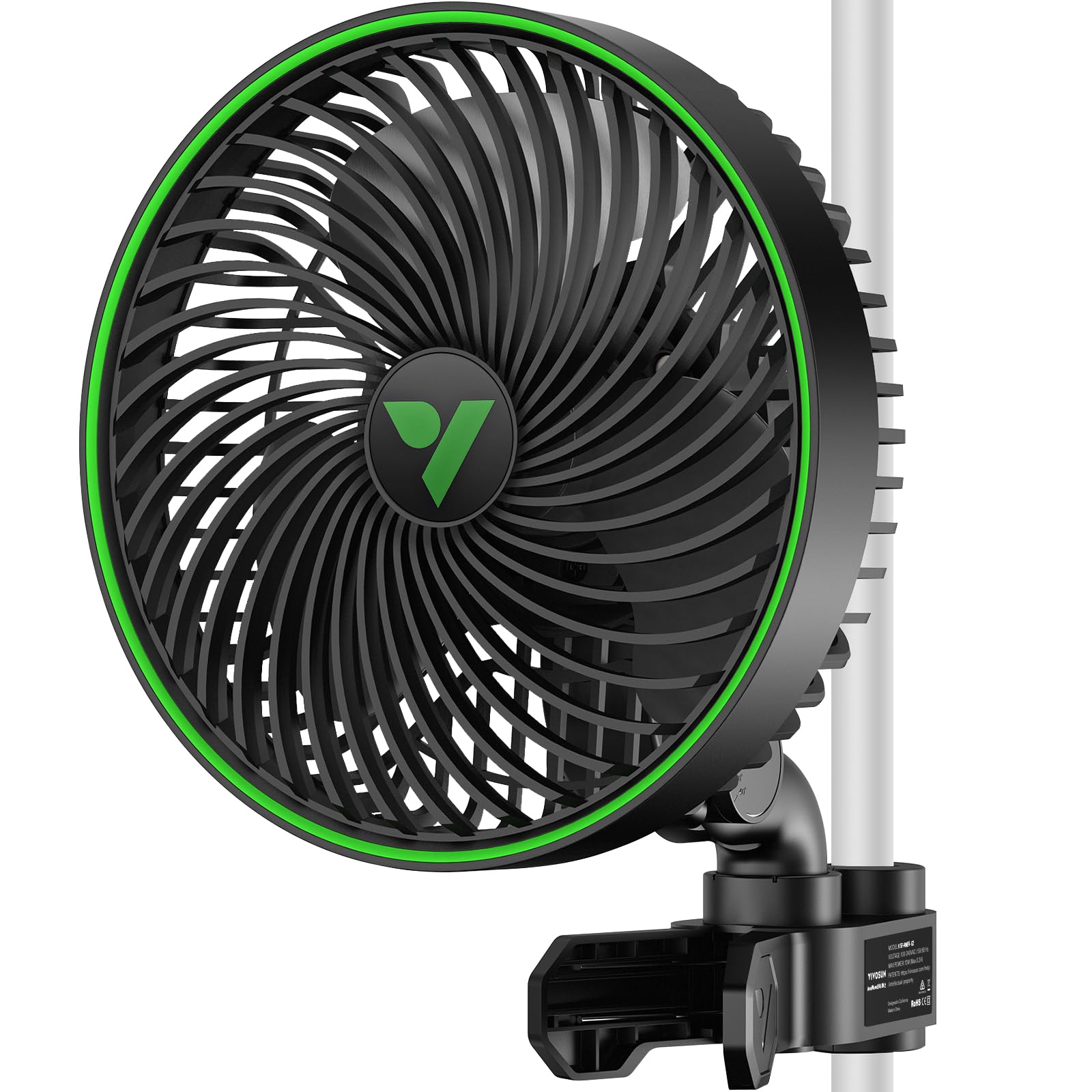 VIVOSUN E6 Gen2 Grow Ventilator, oszillierender Clip-Ventilator in Schwarz zur Luftzirkulation im Growzelt