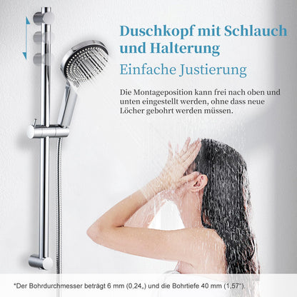 OFFO Duschstangen-Set mit Handbrause, 6 Strahlarten, 70 cm, Chrom