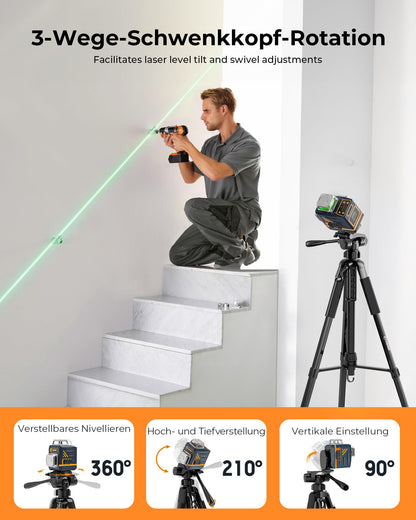 CIGMAN CTP01 Laserstativ, Aluminium-Baustativ 150 cm mit 3-Wege-Kopf
