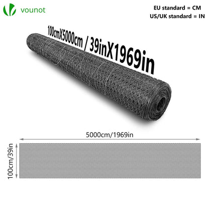 VOUNOT Maschendrahtzaun Sechseckgeflecht – 13mm, 100x50m, PVC Grau