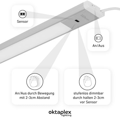 Oktaplex Riva LED Unterbauleuchte 90 cm dimmbar warmweiss silber