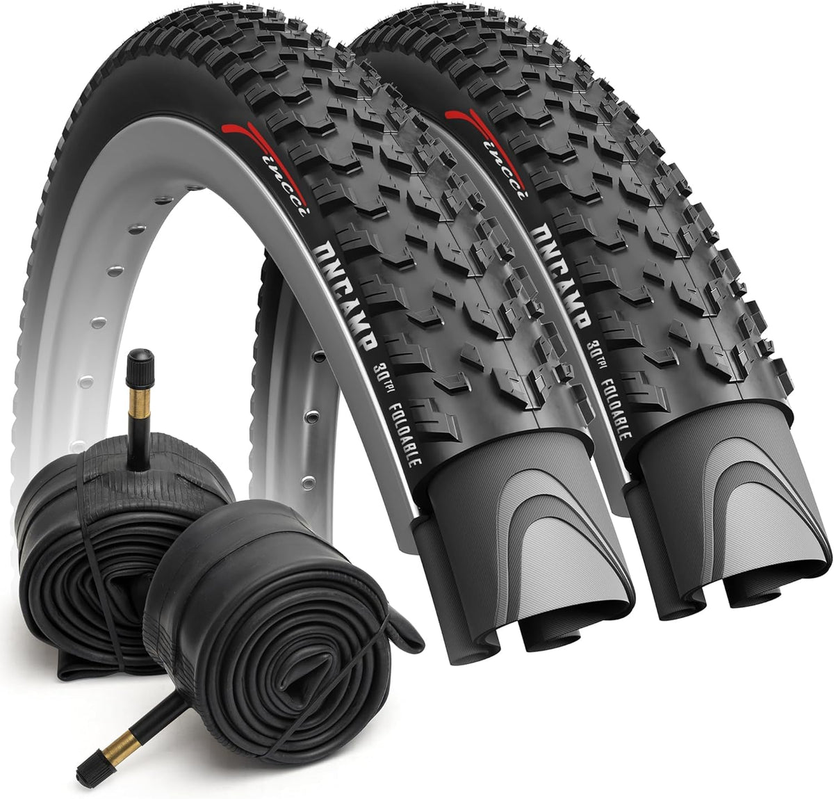 Fincci Oncamp MTB Faltreifen 27.5 x 2.10 Set mit Schrader-Schlauch, griffiges Geländeprofil