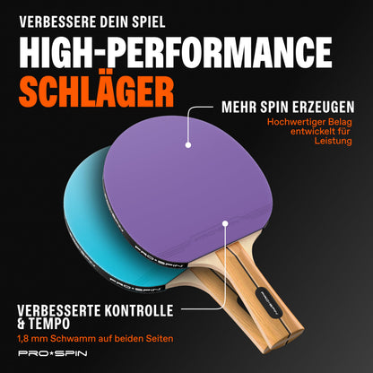 PRO-SPIN Tischtennisschläger-Set mit 3-Sterne-Bällen und Tasche