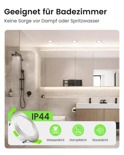 ALUSSO LED Einbaustrahler dimmbar, 3 Farbtemperaturen, IP44, 12er Set