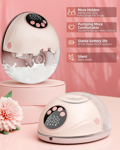 SeyYega Elektrische Milchpumpe Handsfree, 4 Modi, 12 Stufen, Rosa