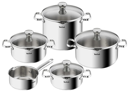 Tefal Duetto Induktion Topfset Edelstahl - 9-teilig (A705S9): Rundes Edelstahl-Set zum Kochen und Braten auf Induktionsherden.