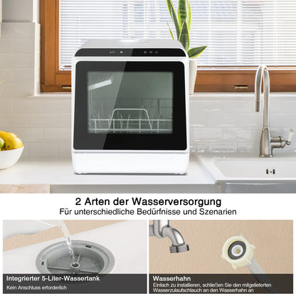 Fullwatt Mini Geschirrspüler Tischmodell - Tragbar, 5L Tank