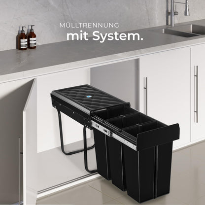 tectake Einbau Mülltrennsystem 3 Fächer ausziehbar - 3x 10L